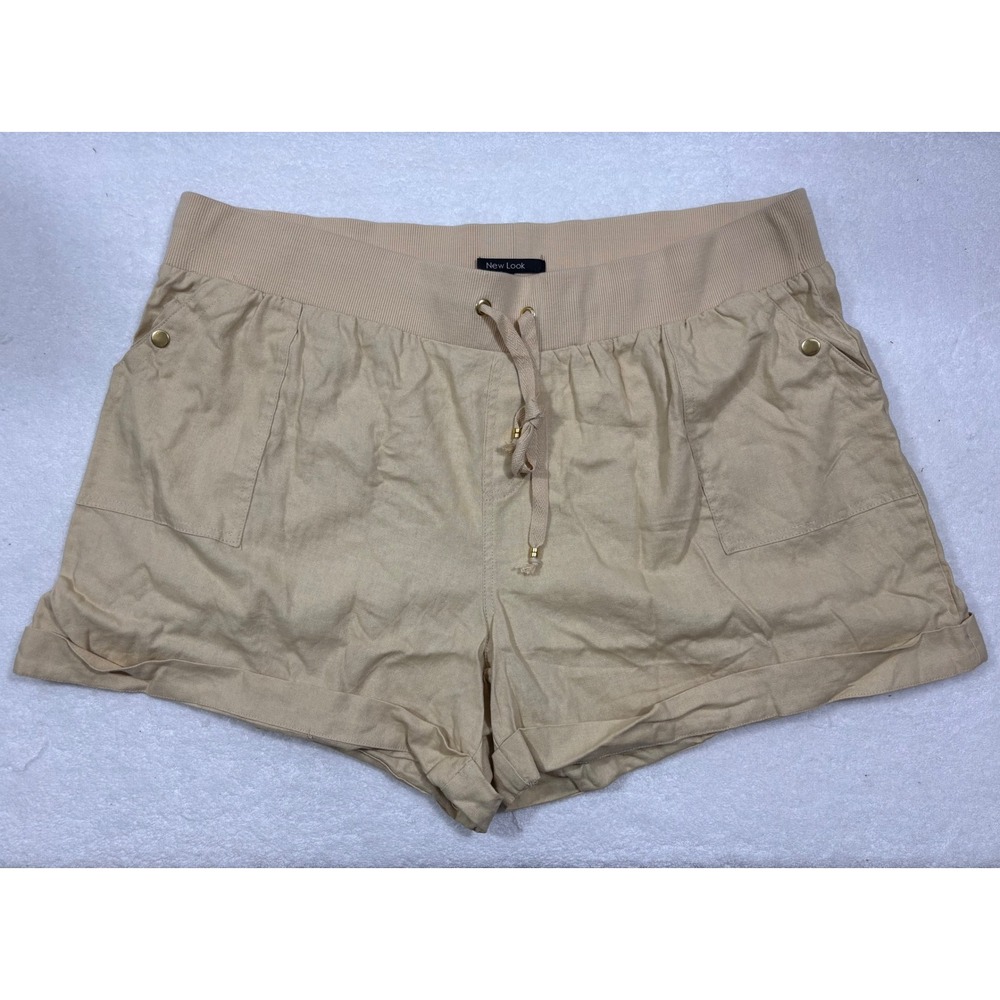 Linen 3X Shorts Women's 3X Sand Snap Side Pockets & Back Pkts  Elastic Tie